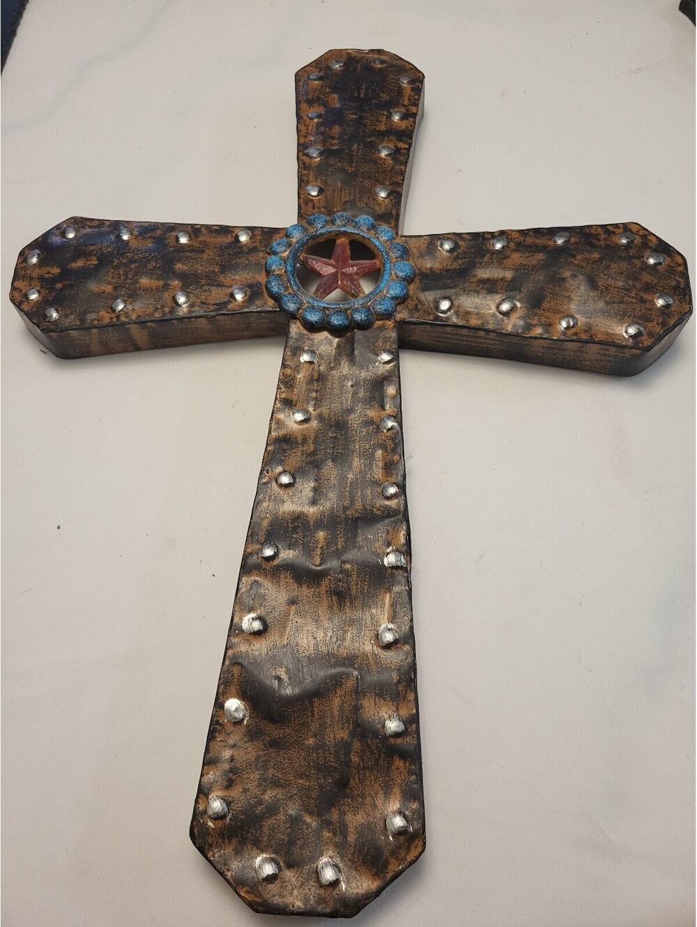 Rustic 22"x17" Metal Wall Cross with Star Accent